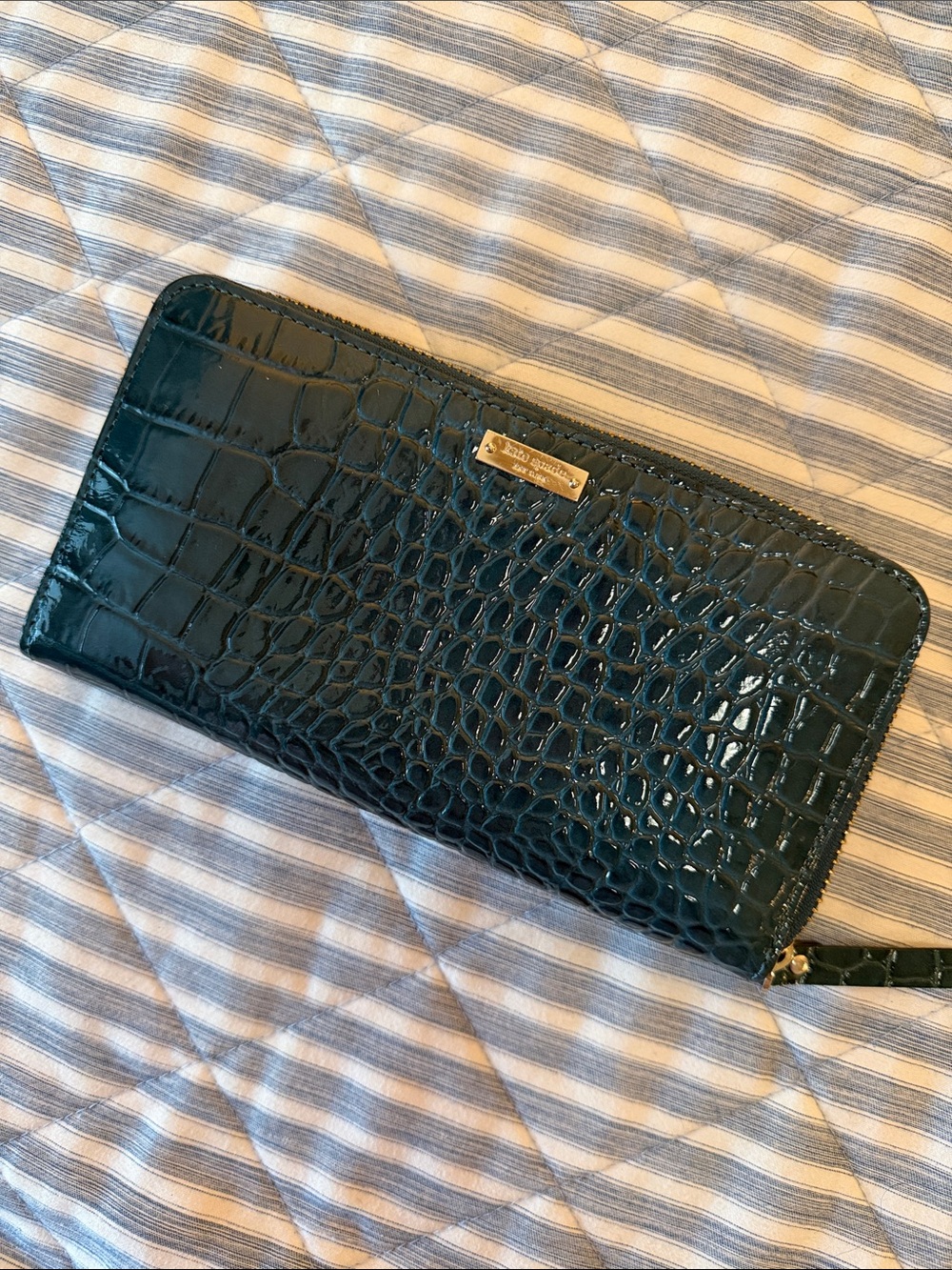 Coach Croc-Embossed Zip Wallet in Deep Aqua